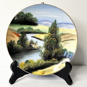 7” Hand Painted Hitomi Plate Scenery Landscape Japan Kitchen Decor‎ Dining